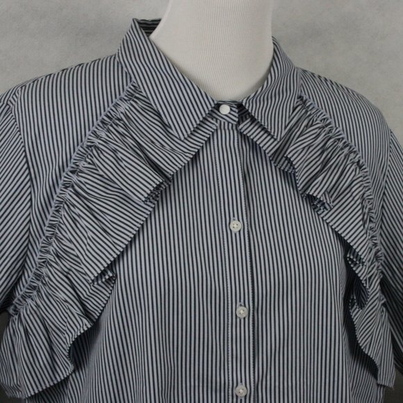 Kenneth Cole Ruffle Indigo Cotton Blouse SZ XL - Picture 4 of 12